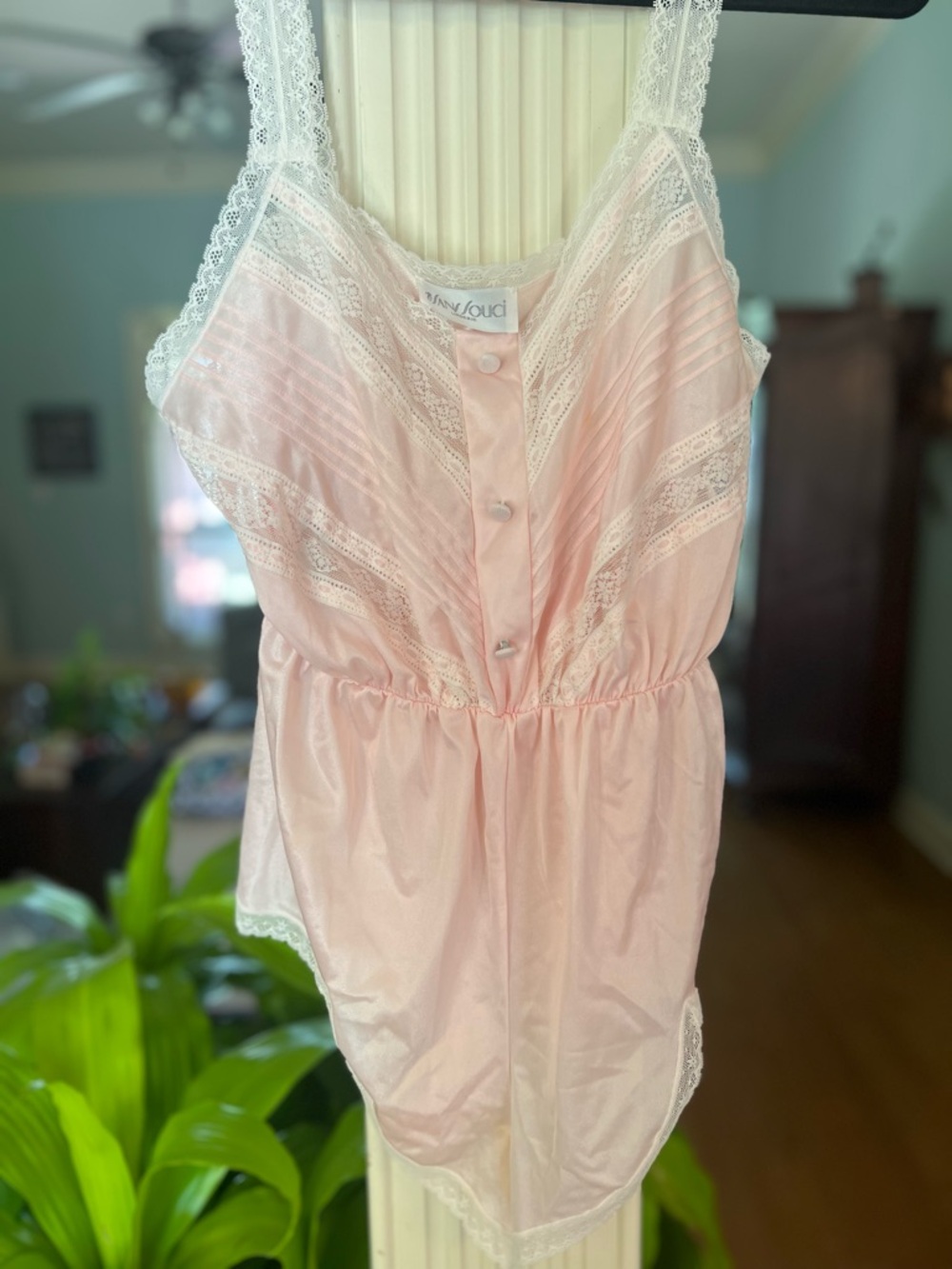 Vintage Pink Lace Satin Babydoll Nightgown Slip M USA Romantic Fairycore Bridal - Picture 10 of 10